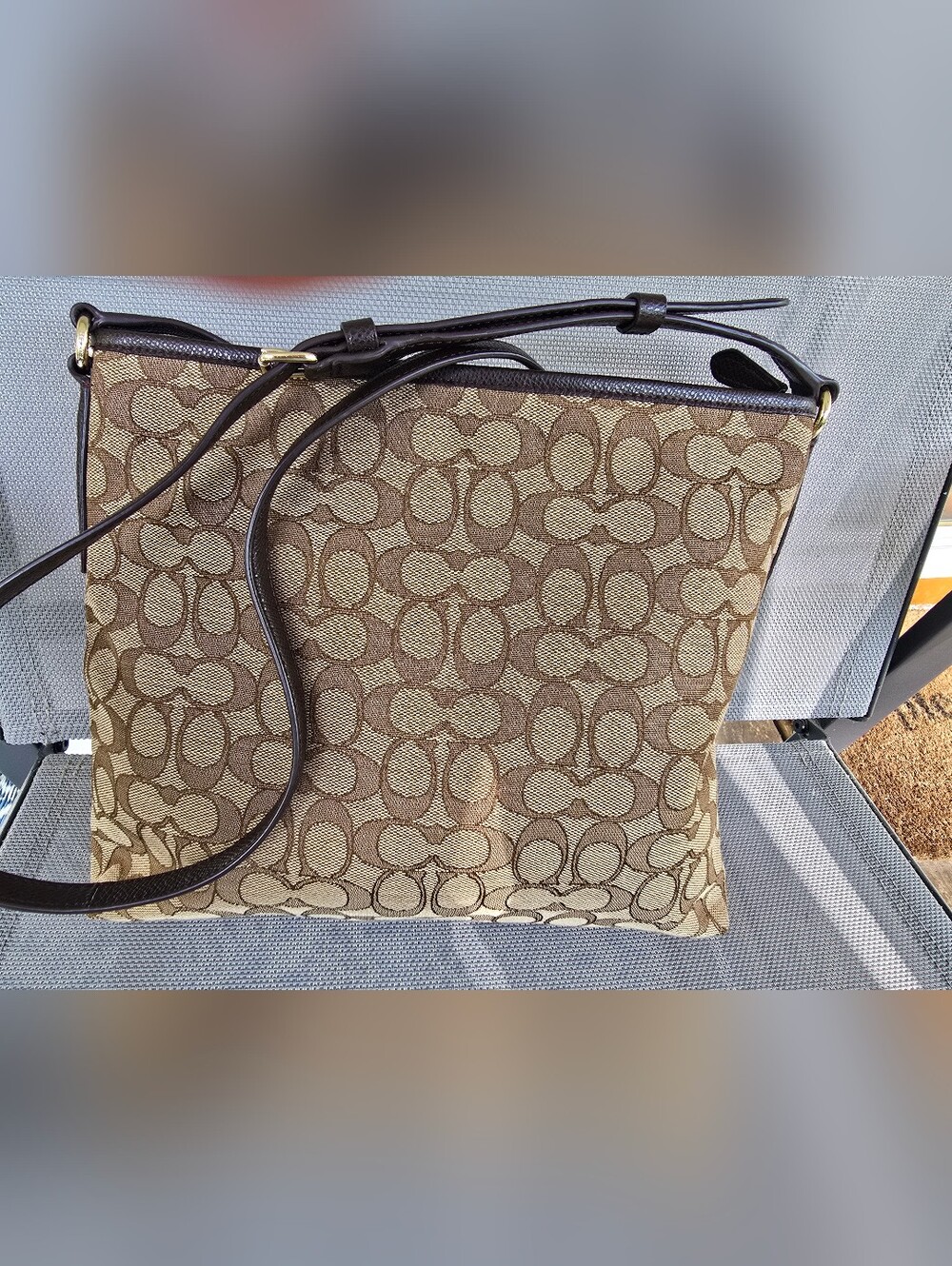 Coach Khaki and Brown Signature Canvas Crossbody NWOT - Picture 2 of 9